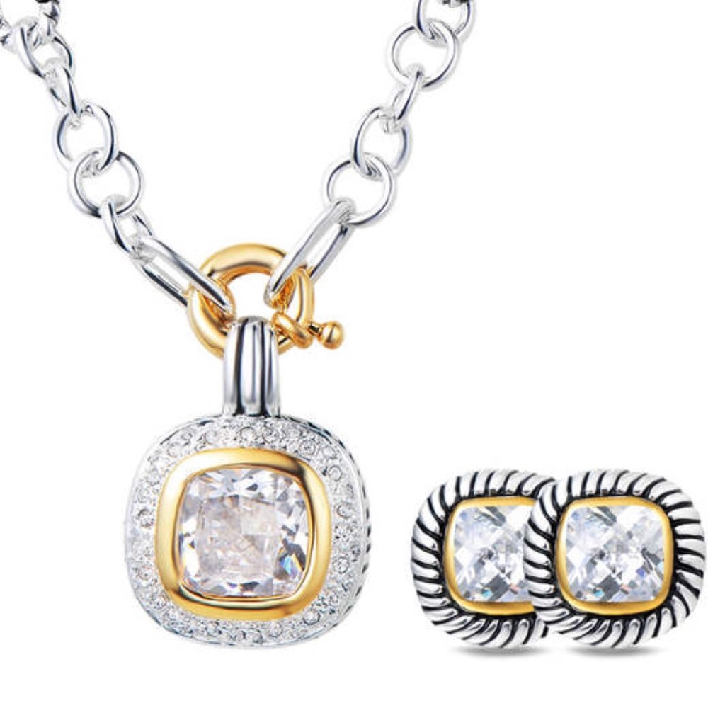 High Quality CZ Crystal Necklace Earring Set